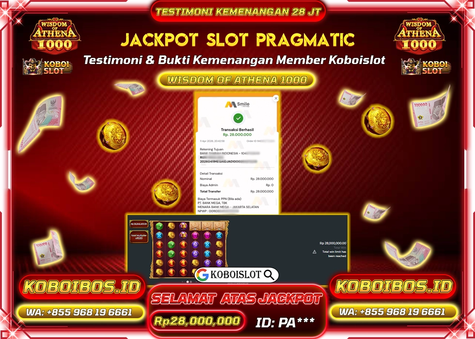 BUKTI KEMENANGAN SLOT GACOR WISDOM OF ATHENA 1000 Rp28.000.000,- LUNAS